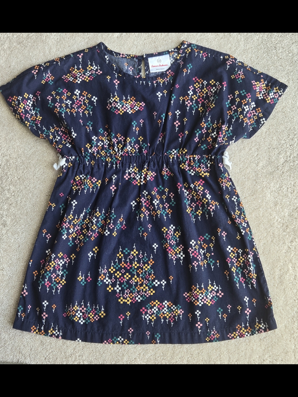Hanna Andersson Navy Dress with Multicolor Floral Dot Print